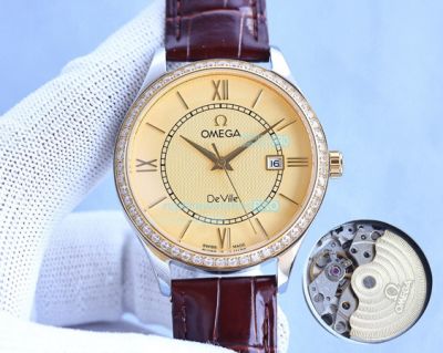 Replica Omega De Ville Gold Dial Diamond Bezel Citizen Watch 40mm